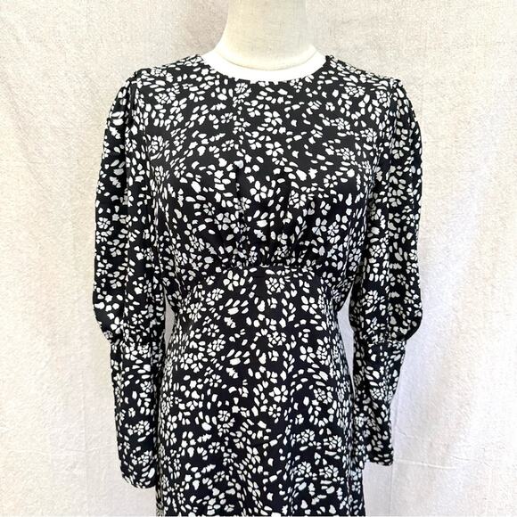 Topshop Austin Black Floral Mini Dress Bishop Sleeve Open Back
 size 6 - Picture 9 of 16